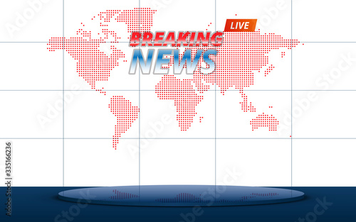 glass stand and breaking news on lcd screen background in the news studio room	