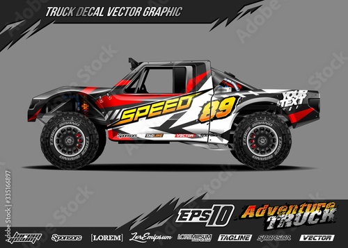 Speed off road truck wrap graphic design vector. Abstract sporty and adventure racing background. Full vector eps 10