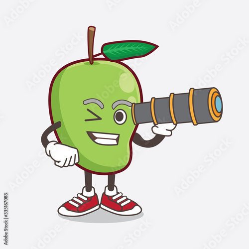 Mango Fruit cartoon mascot character using a monocular