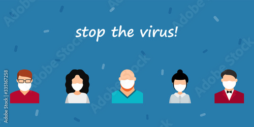 stop the virus! people in medical masks, vector illustration.