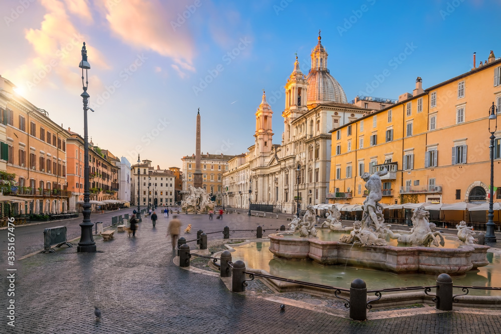 Piazza Navona in Rome, Italy at sunrise