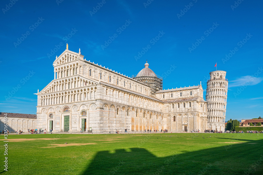 Pisa Cathedral and the Leaning Tower  in Pisa, Italy.