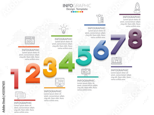 Infographic template design with 8 color options.