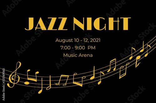 Jazz concert invitation with hand drawn music notes. Night club party flyer. Music festival template. Vector