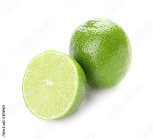 Green limes on white background