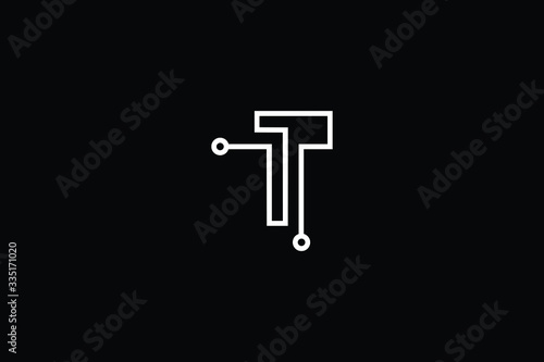 Logo design of T in vector for technology, electronics, digital, connection. Minimal awesome trendy professional logo design template on black background.