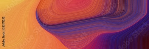 abstract dynamic curved lines decorative horizontal banner with moderate red, very dark violet and sandy brown colors