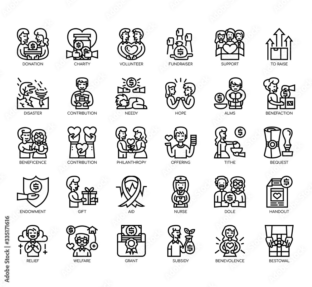 Set of charity thin line and pixel perfect icons for any web and app ...