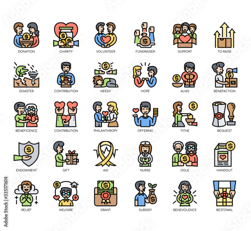 Set of charity thin line and pixel perfect icons for any web and app project.