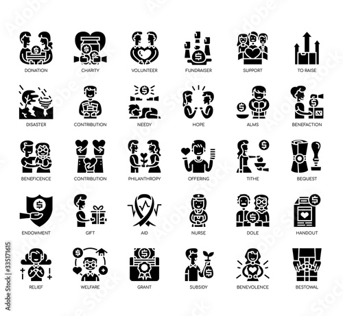 Set of charity thin line and pixel perfect icons for any web and app project.