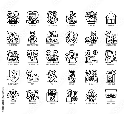 Set of charity thin line and pixel perfect icons for any web and app project.