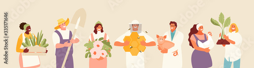 People group agricultural professions. Farmer, gardener, livestock specialist, veterinarian beekeeper vector illustration