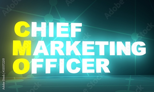 CMO - Chief Marketing Officer acronym. Business concept background. 3D rendering. Neon bulb illumination