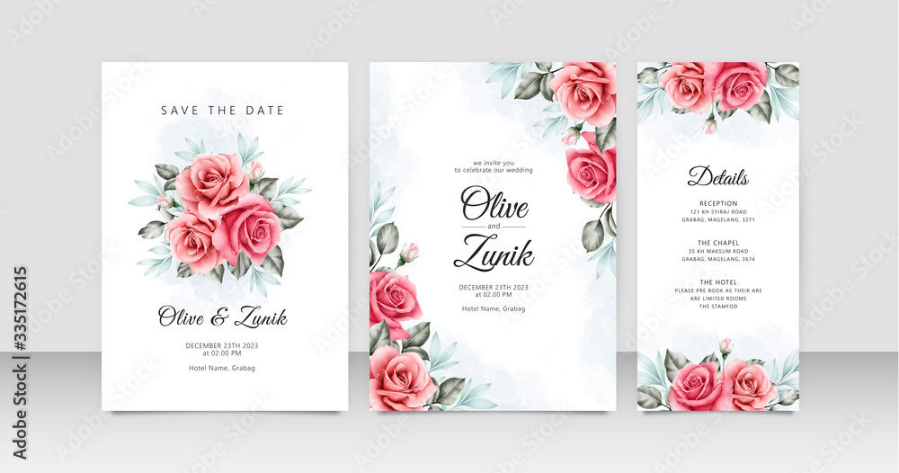 Beautiful floral watercolor on wedding invitation template