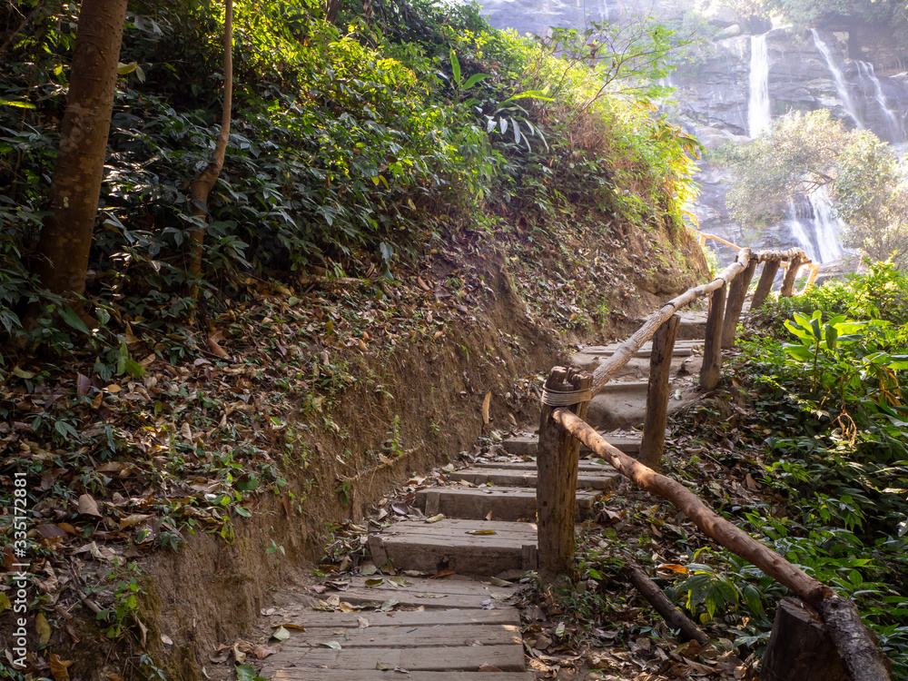 Fototapeta premium Old stone staircase, walkway steps on the mountain