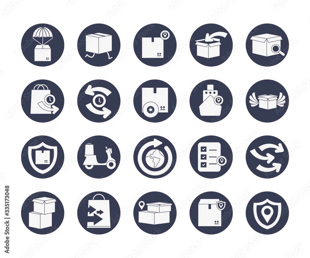 packages and delivery icon set, block style packages and delivery icon set, block style