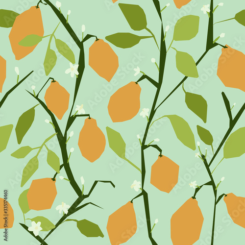 Citrus seamless geometrical low poly pattern with lemons