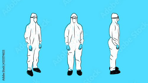personal protective equipment/hazmat suit for professional medics etc simple hand drawn design style minimal vector illustration