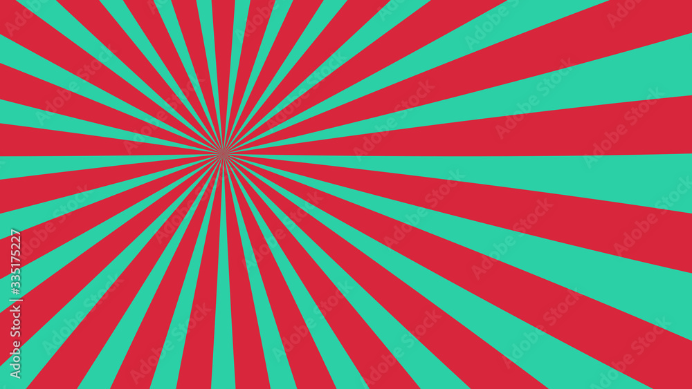 Fototapeta premium Sunburst, radiating, sun light, circuses, stripe background design. Royalty high-quality best stock image of cartoon sunburst pattern red, green background. Stripes sunburst in retro pop art style