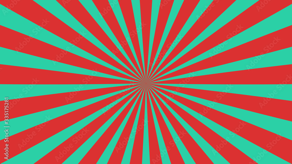 Fototapeta premium Sunburst, radiating, sun light, circuses, stripe background design. Royalty high-quality best stock image of cartoon sunburst pattern red, green background. Stripes sunburst in retro pop art style