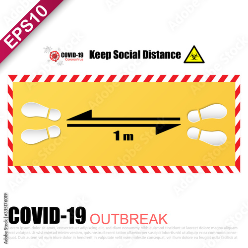 Social Distance 1 meter for prevention of spreading the infection in Covid-19 Outbreak. Vector illustration of 2 people icon with 1 meter distance concept and stop spreading bacteria icon.