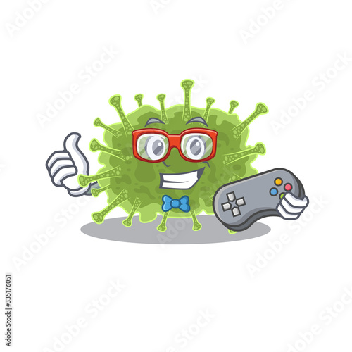 Mascot design concept of haploviricotina gamer using controller