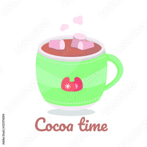 Vector illustration - cup of tasty hot chocolate or cocoa on white background
