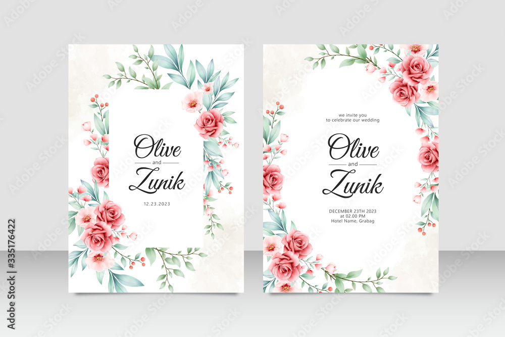 Wedding Invitation template with beautiful floral frame watercolor