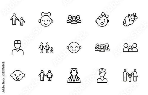 Set of people related vector line icons.