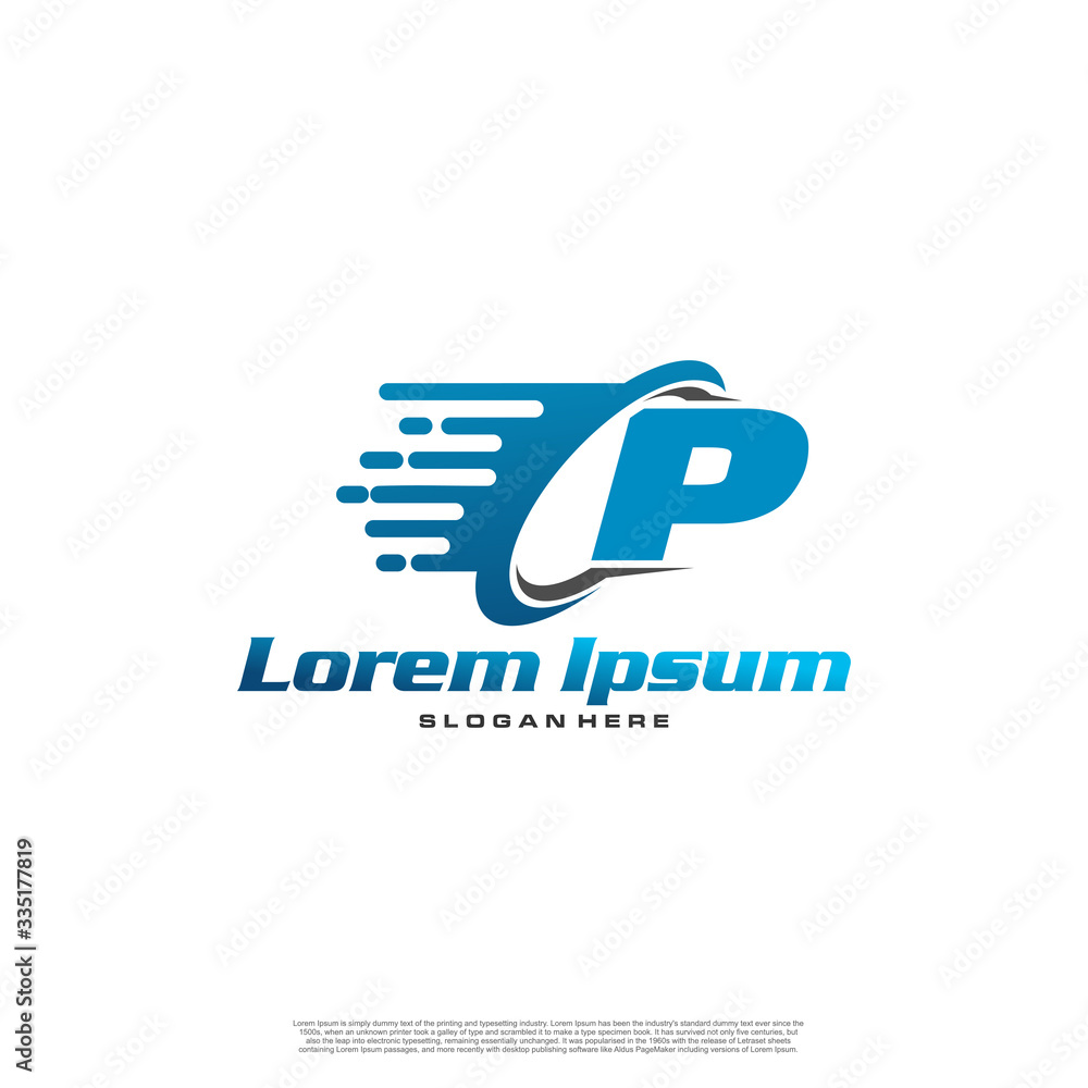 Moving Fast Letter Initial Logo P Template. Logistic company logo. Delivery service logo. Fast Express Delivery Logo designs.