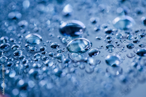 Water droplets on blue