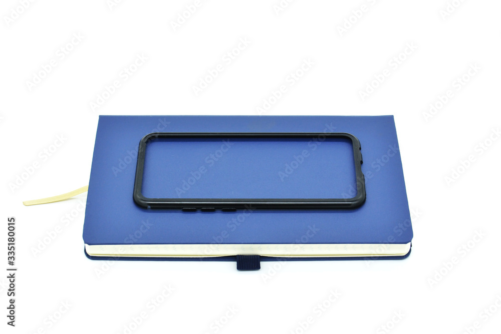 blank blue leather diary on white desk blank blue leather diary on white desk