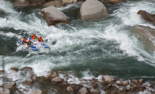 Extreme catamaran rafting on the mountain rivers of the Tien Shan
