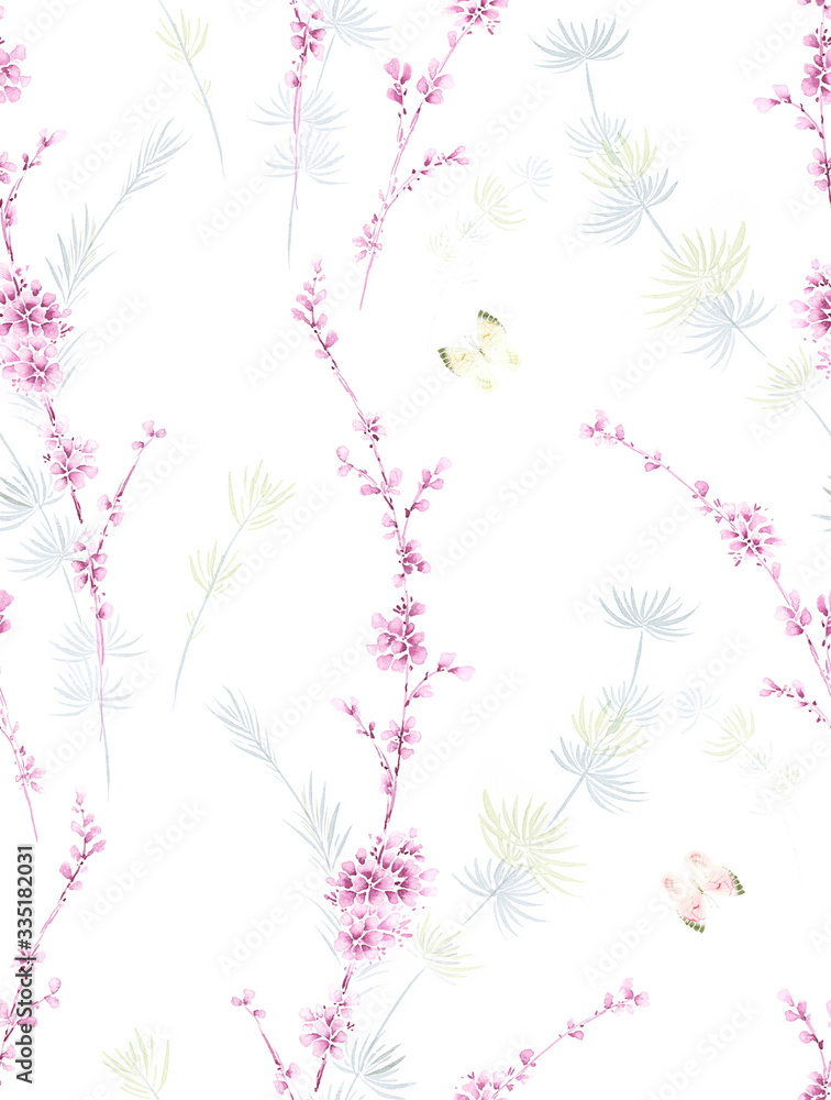Oriental style painting, plum blossom in spring ,seamless pattern  can be used for  floral poster, invite. Decorative greeting card or invitation design background