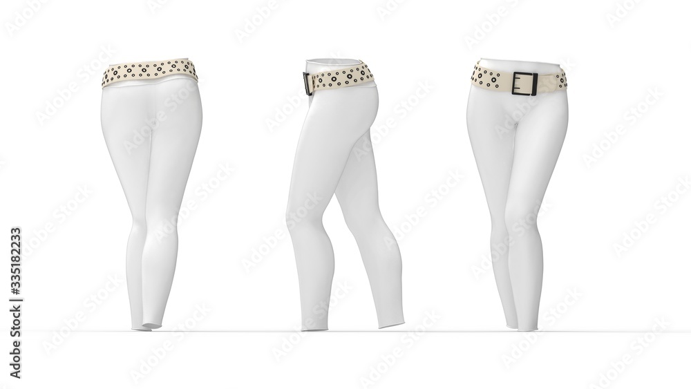 3D rendering of leggings woman pants shape walking isolated on white 3D rendering of leggings woman pants shape walking isolated on white