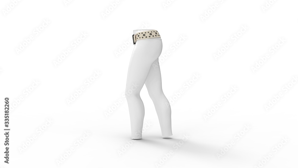 3D rendering of leggings woman pants shape walking isolated on white 3D rendering of leggings woman pants shape walking isolated on white