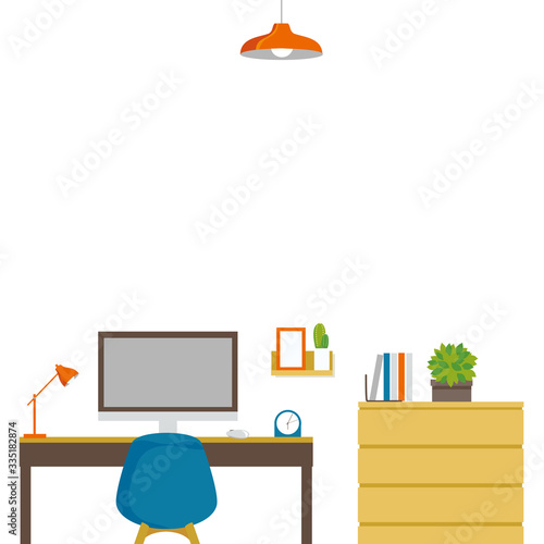 部屋　リモートワーク　背景イラスト