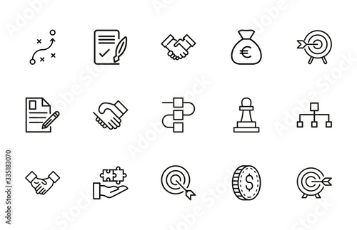 Simple set of business strategy modern thin line icons.