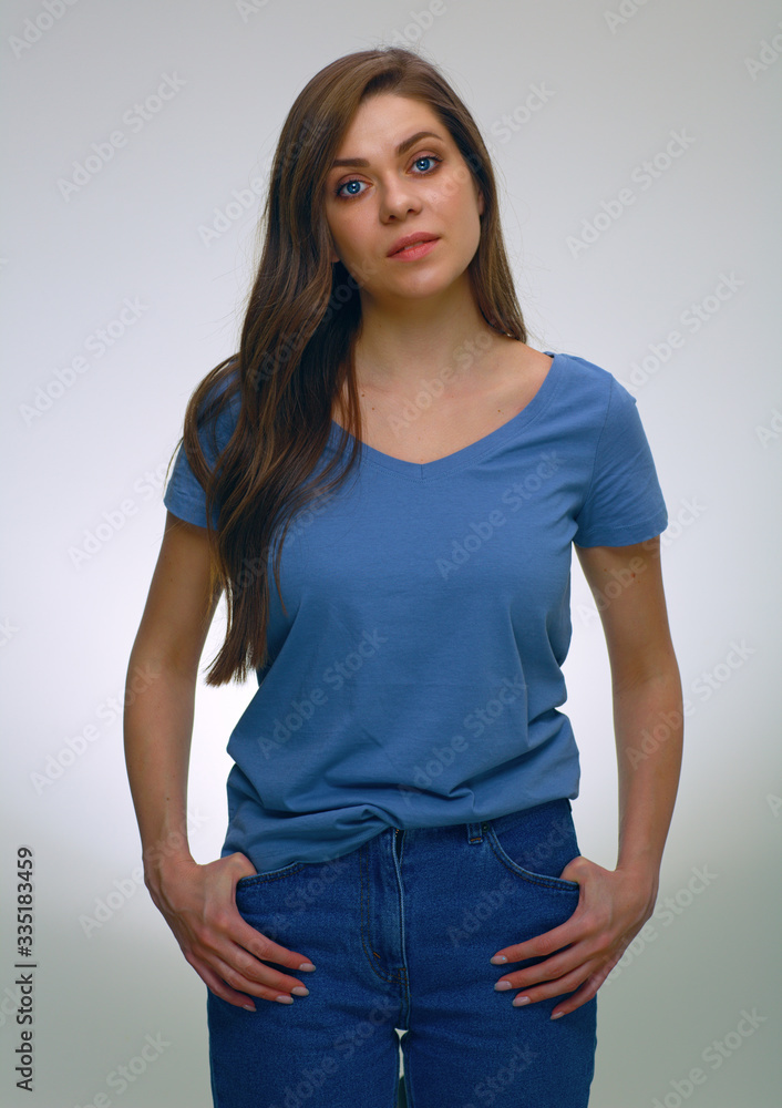 Serious woman in casual clothes isolated Serious woman in casual clothes isolated