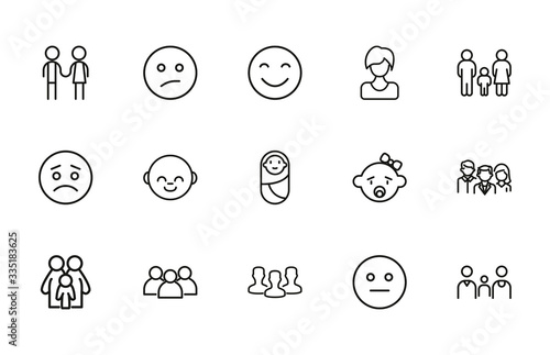 Simple set of human icons in trendy line style.