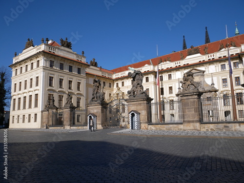 Emptiness on Hradcany Square in Prague due to coronavirus