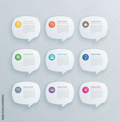 9 infographics with bubble speech template design.