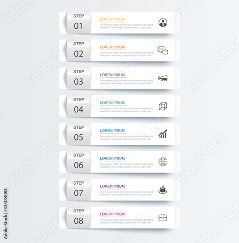 8 data infographics tab paper index template. Vector illustration abstract background. Can be used for workflow layout, business step, banner, web design.