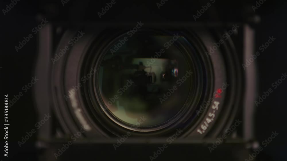 Tv, movie, film video camera lens close up. Zooming in