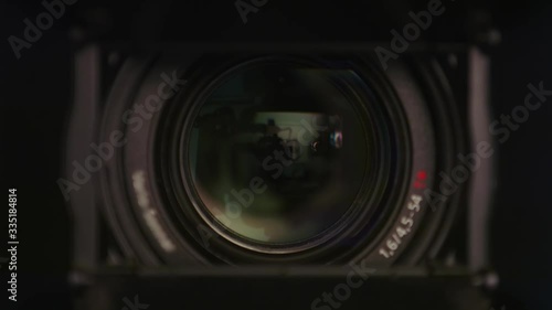 Tv, movie, film video camera lens close up. Zooming in