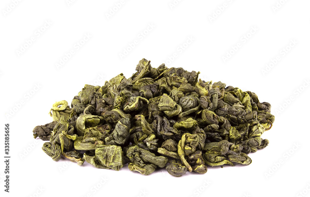 Dry green tea leaves isolated on white background Dry green tea leaves isolated on white background