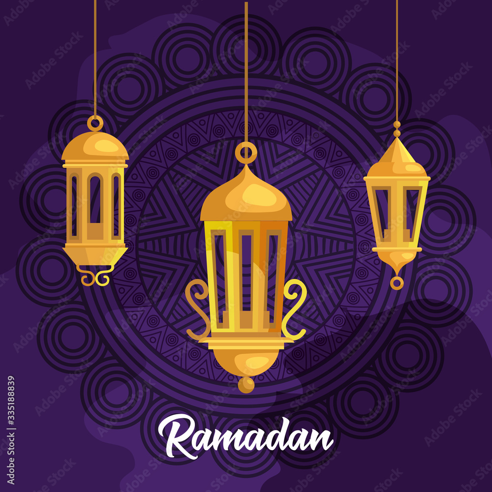 ramadan kareem poster with lanterns hanging vector illustration design ramadan kareem poster with lanterns hanging vector illustration design