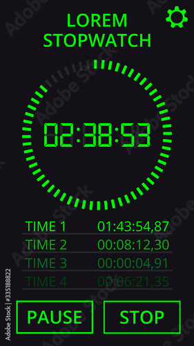 Dgital timer vector icon. Clock, stopwatch and watch with numerals. Mobile application interface.