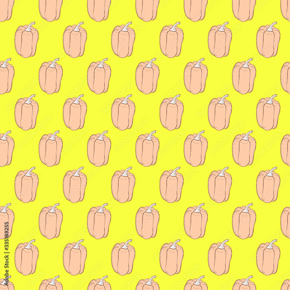 Seamless pattern with sweet orange pepper on a yellow background. For wall-paper, fabric, packing, wrapper Seamless pattern with sweet orange pepper on a yellow background. For wall-paper, fabric, packing, wrapper