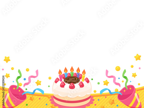 誕生日ケーキと可愛いクラッカーのフレーム
